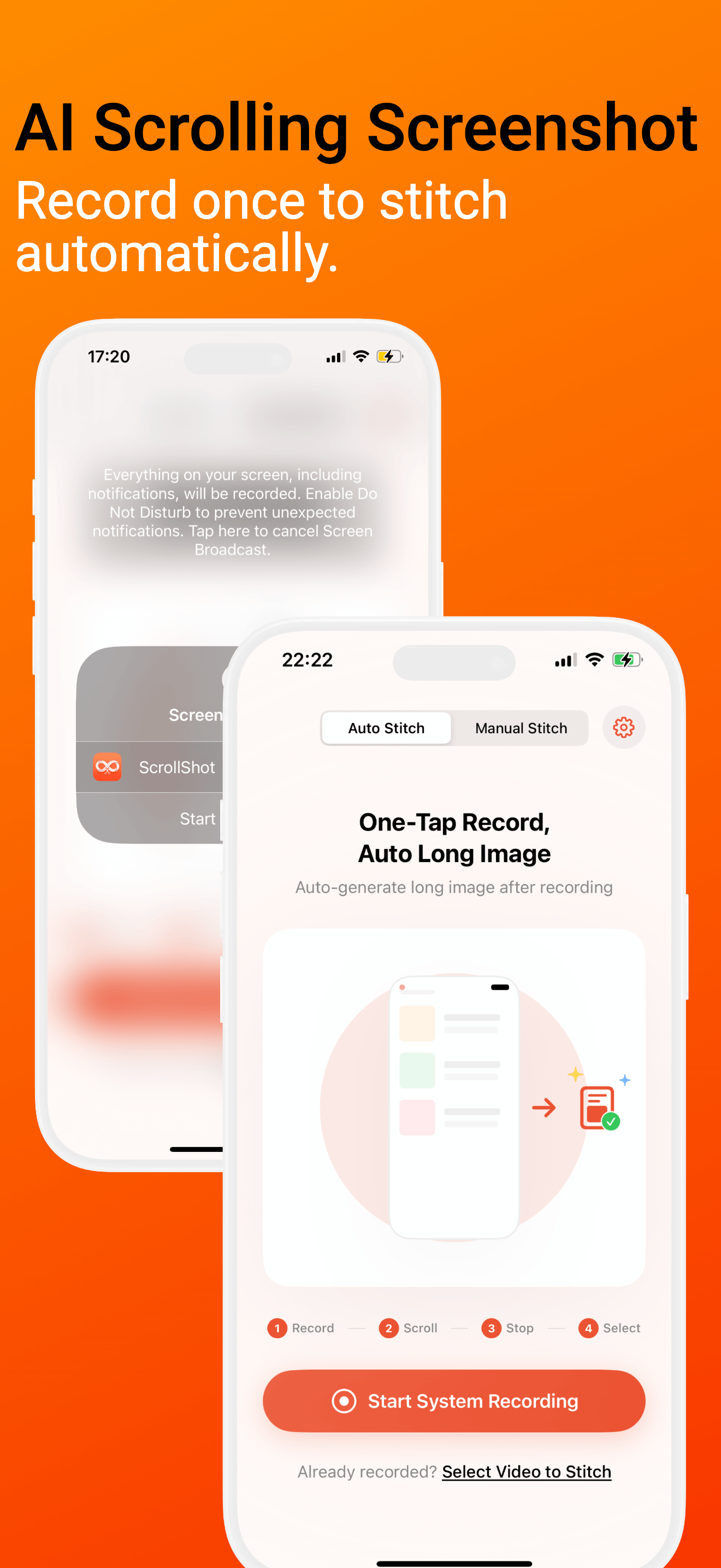 ScrollShot English auto recording and stitching interface