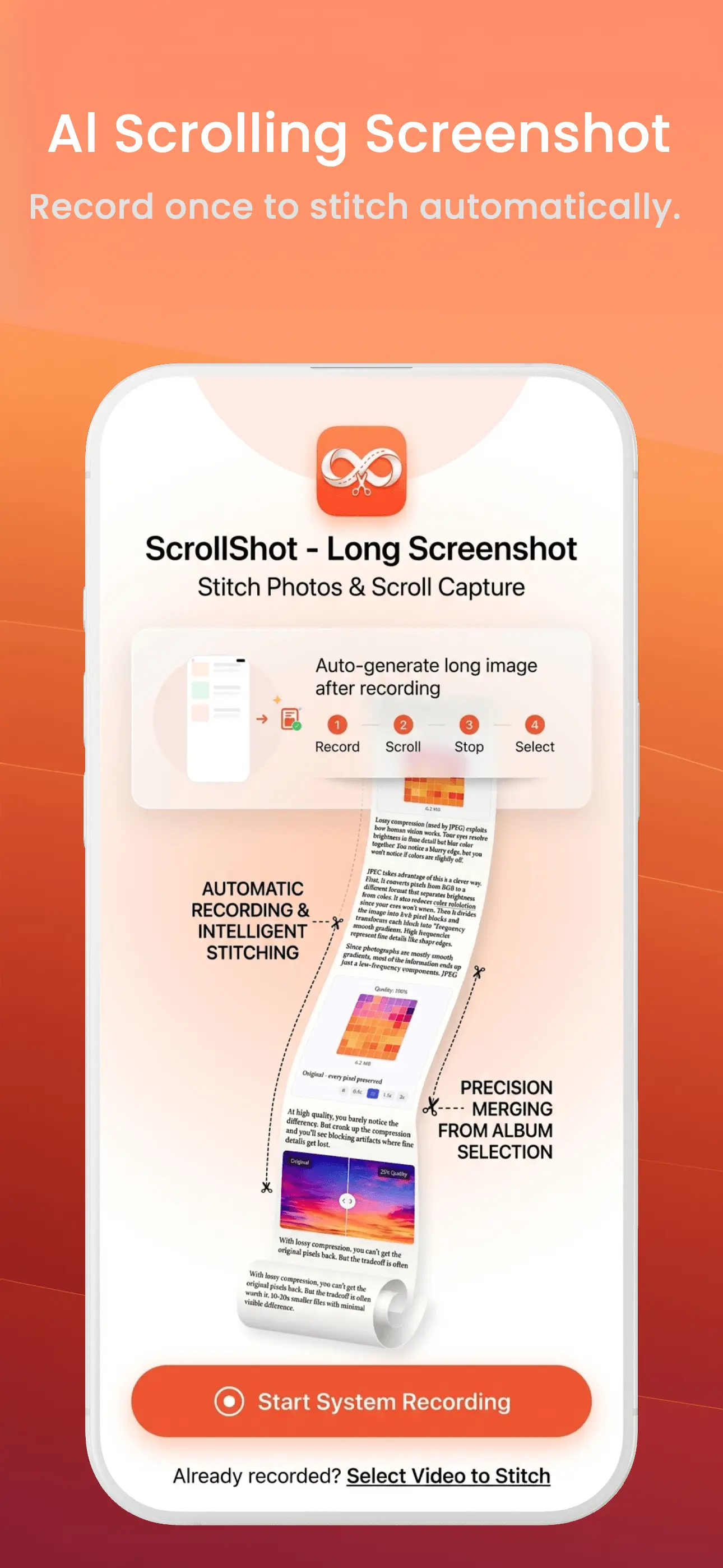 ScrollShot English auto recording and stitching interface