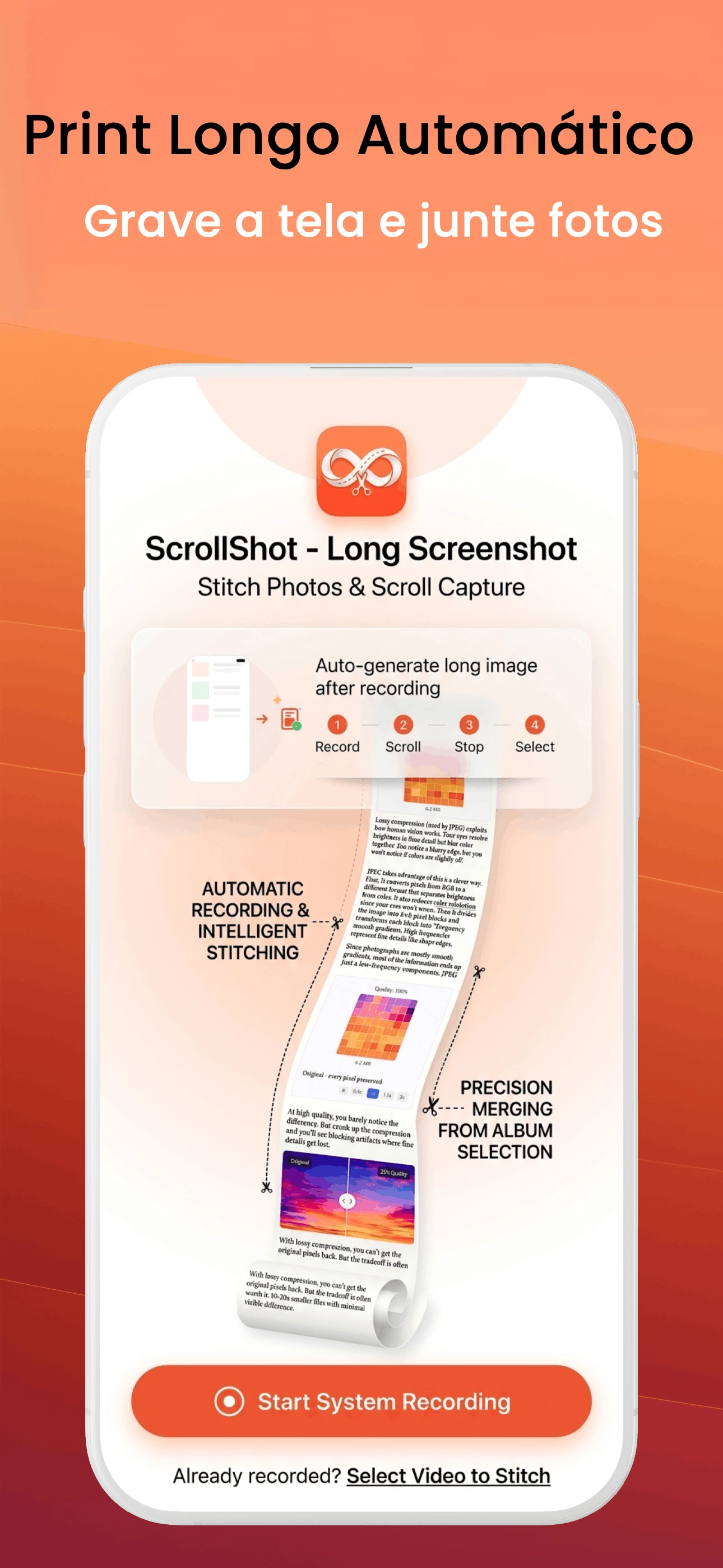 Interface do ScrollShot para gravação e montagem automática