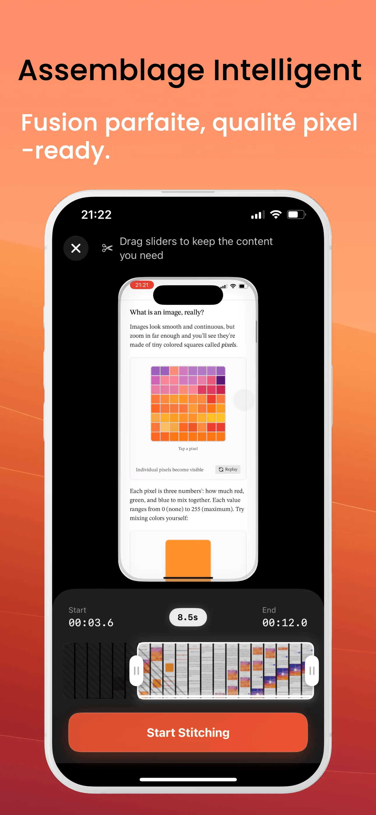 Interface ScrollShot pour ajuster les raccords