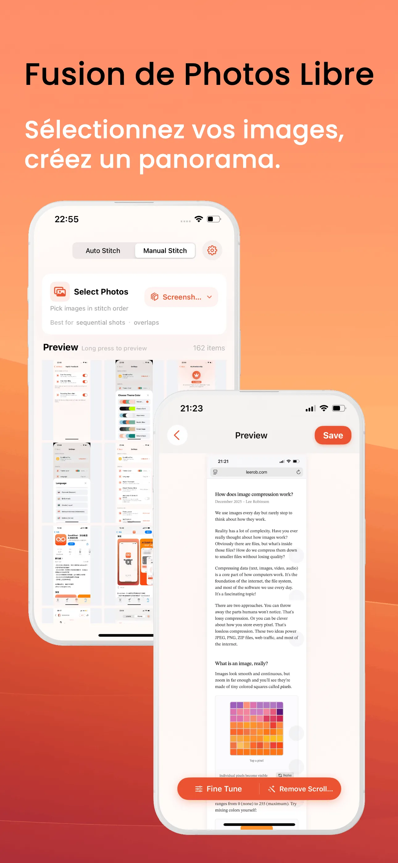 Interface ScrollShot pour l’assemblage manuel