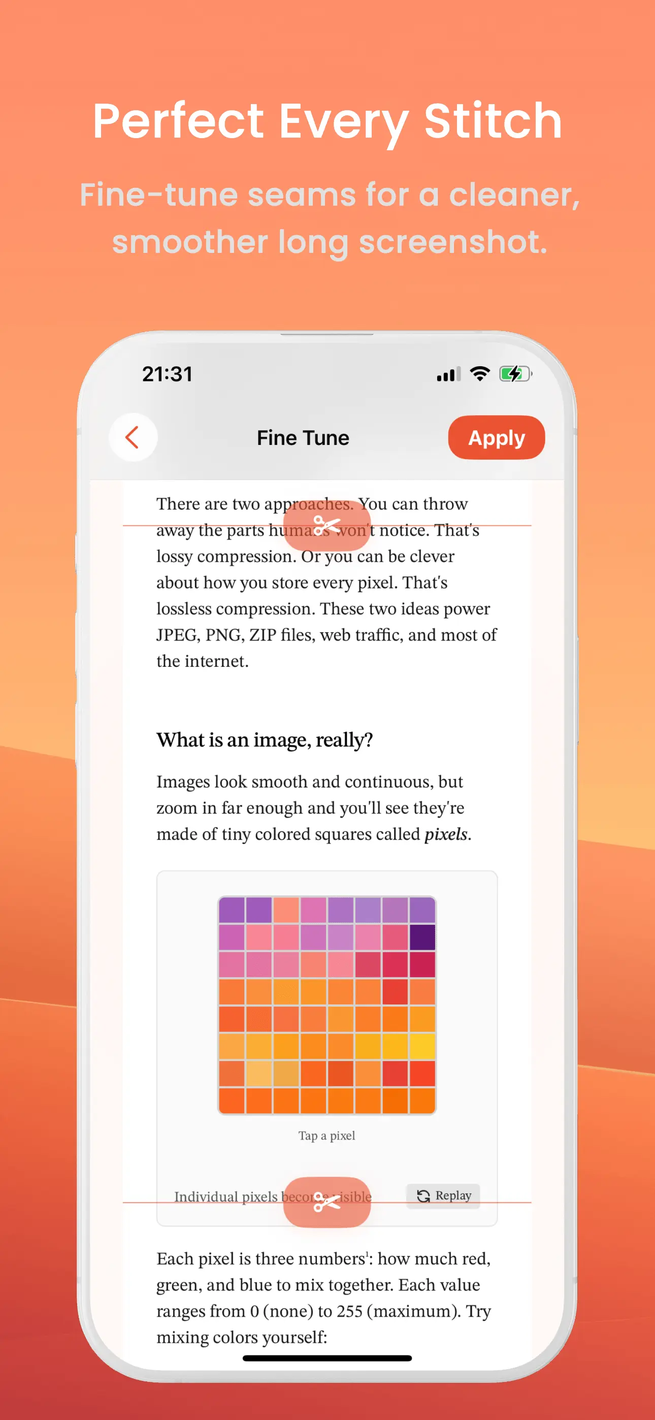 ScrollShot English fine tuning interface