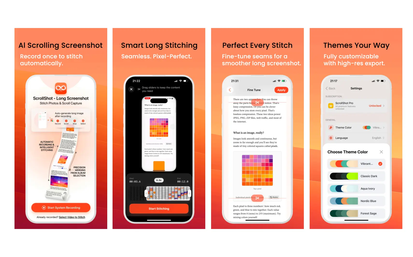ScrollShot English demo cover showing automatic long screenshot stitching