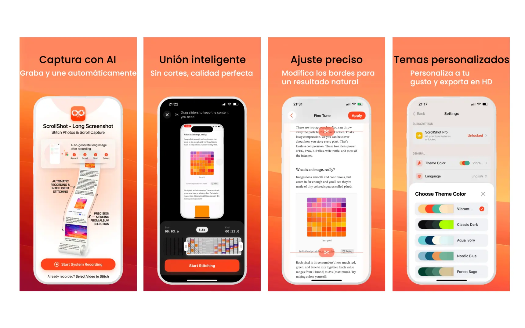 Vista previa de ScrollShot mostrando la unión automática de una captura larga